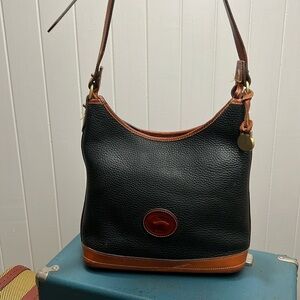 Vintage Dooney & Bourke All Leather Weather Navy/Tan Shoulder Bag